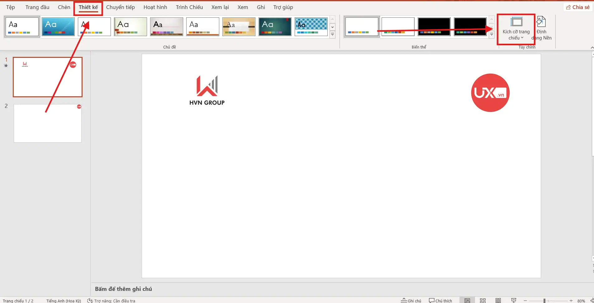 Truy cập cài đặt thiết kế