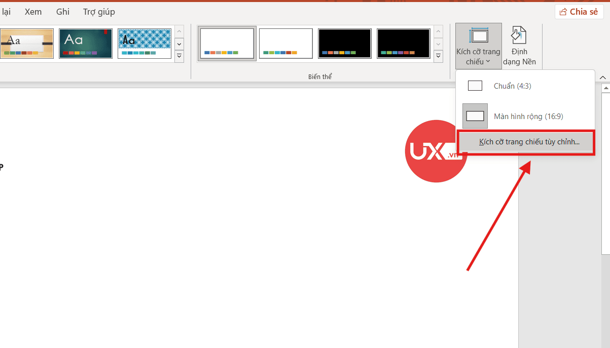 Tùy chỉnh kích cỡ trang chiếu