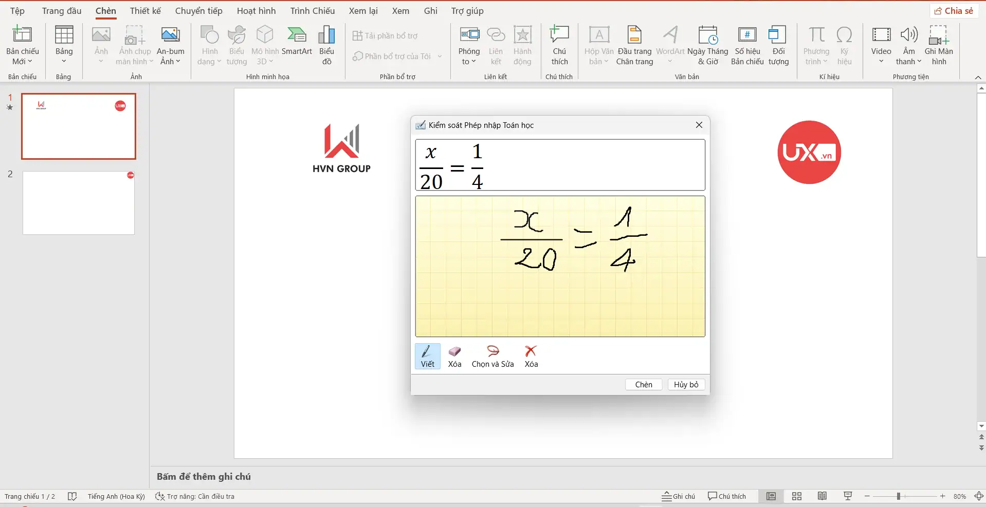 Viết tay phương trình trong Ppt