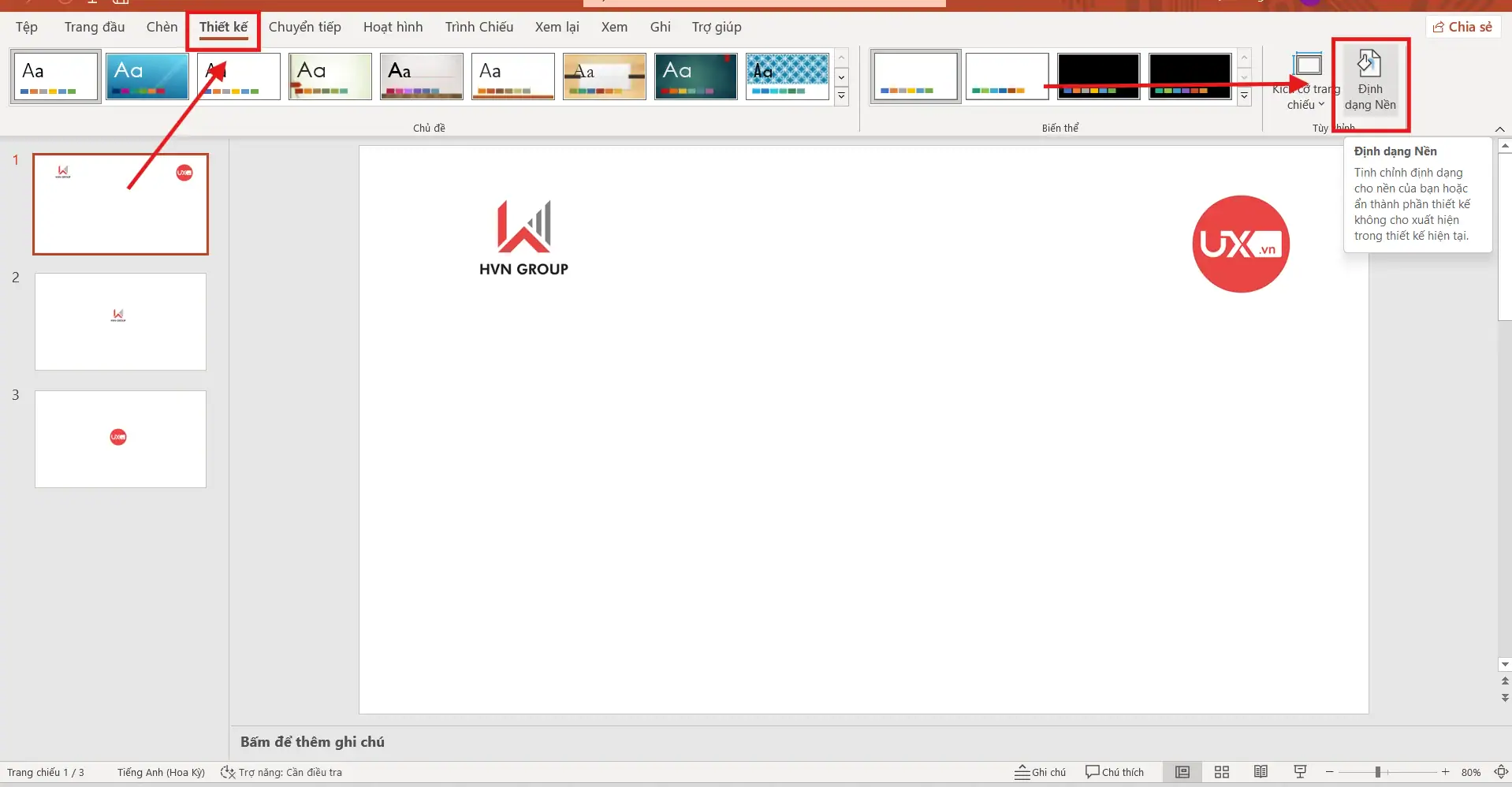Cài đặt chế độ tối cho slide