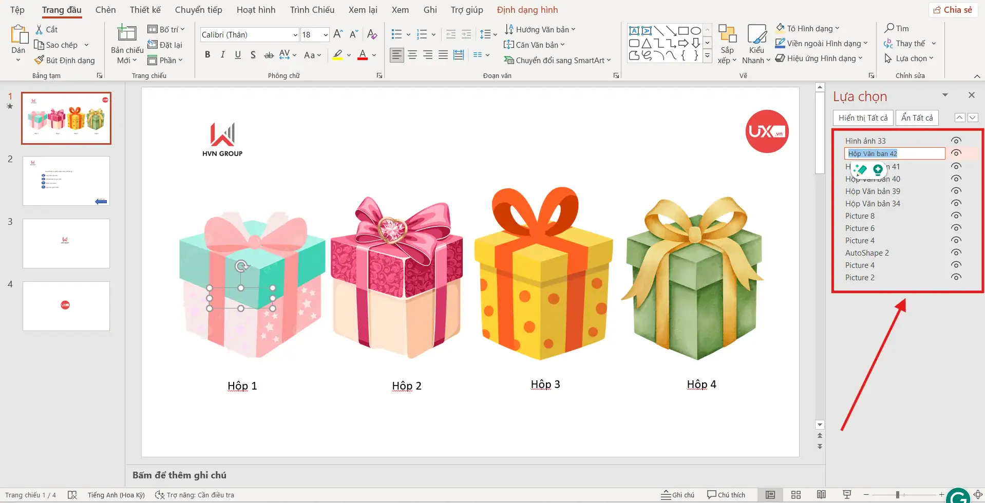 Câu hỏi hộp quà trong PowerPoint