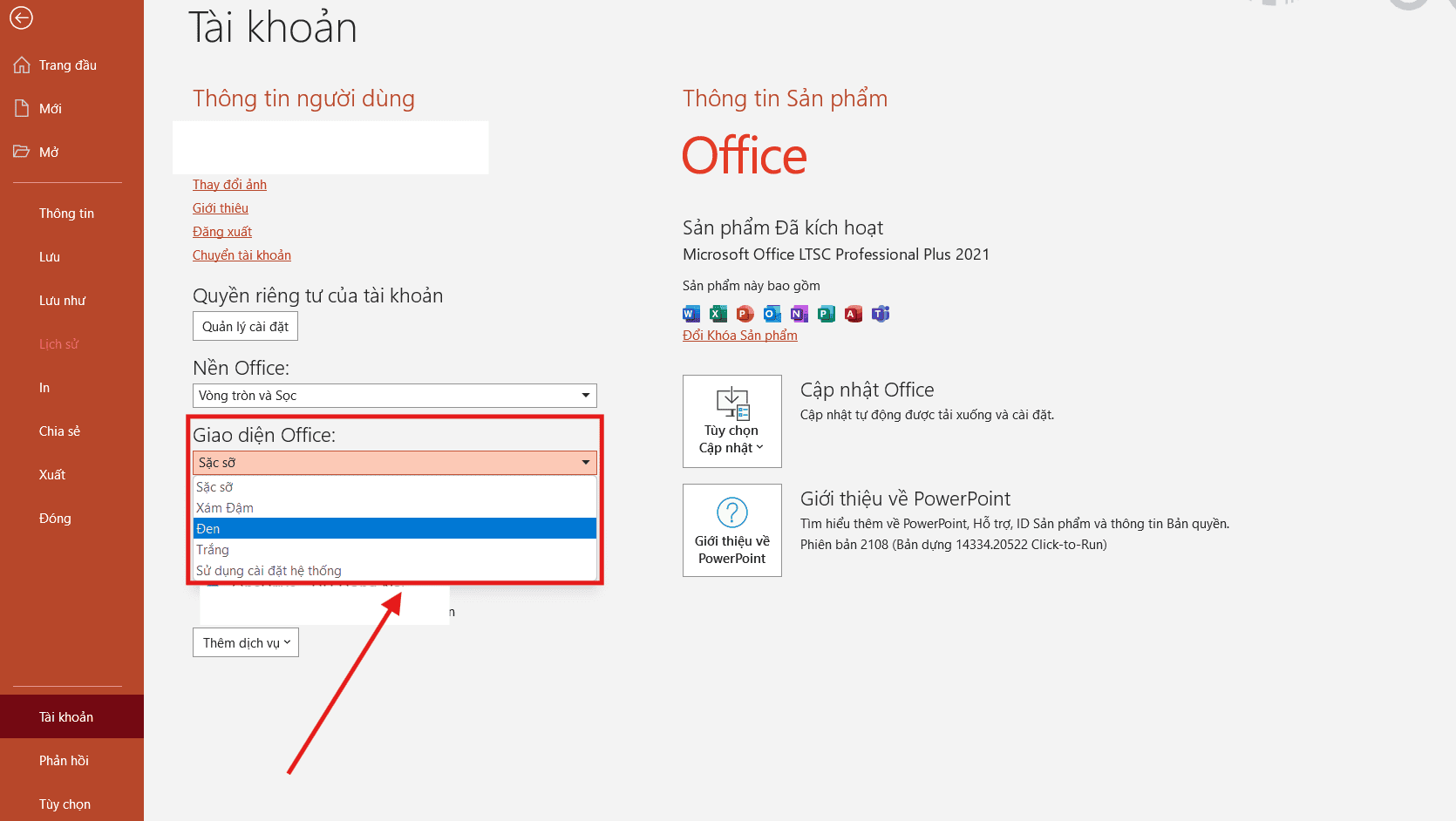 Chế độ tối trong Ppt