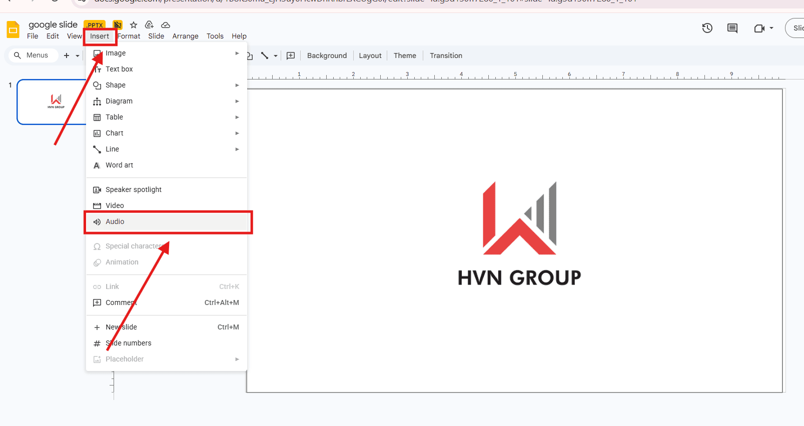 Chèn âm thanh cho google slide