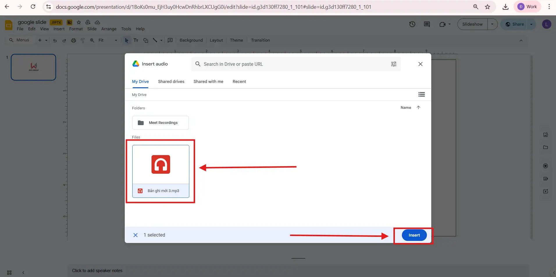 Chèn âm thanh trong google slides