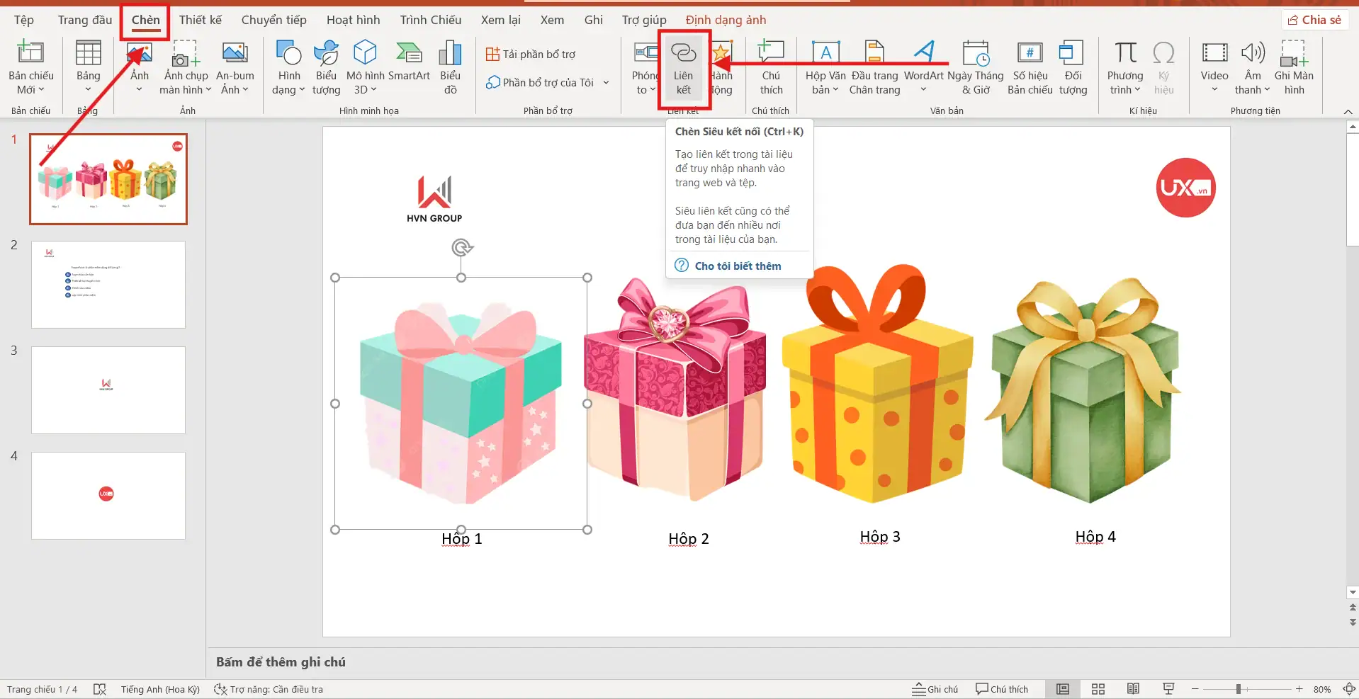 Chèn liên kết đến câu hỏi