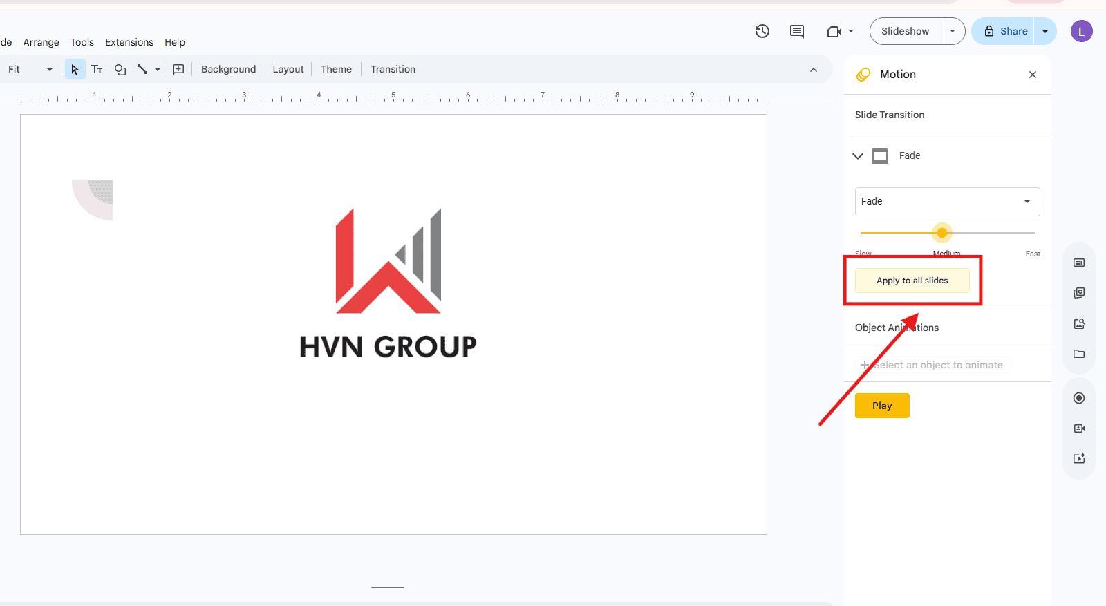Thêm hiệu ứng chuyển tiếp trong Google Slides giúp slide chuyên nghiệp hơn 9 Điều chỉnh hiệu ứng chuyển tiếp
