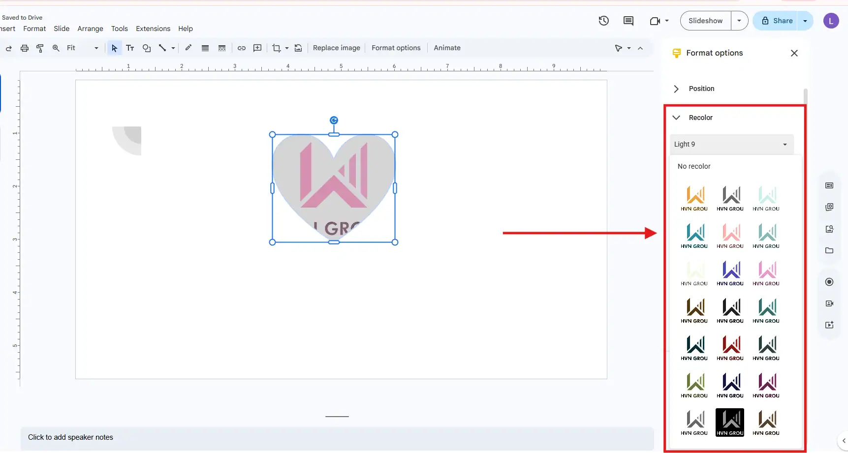 Chỉnh sửa ảnh trong Google Slides giúp slide đẹp và chuyên nghiệp hơn 10 Đồng bộ hóa bằng recolor