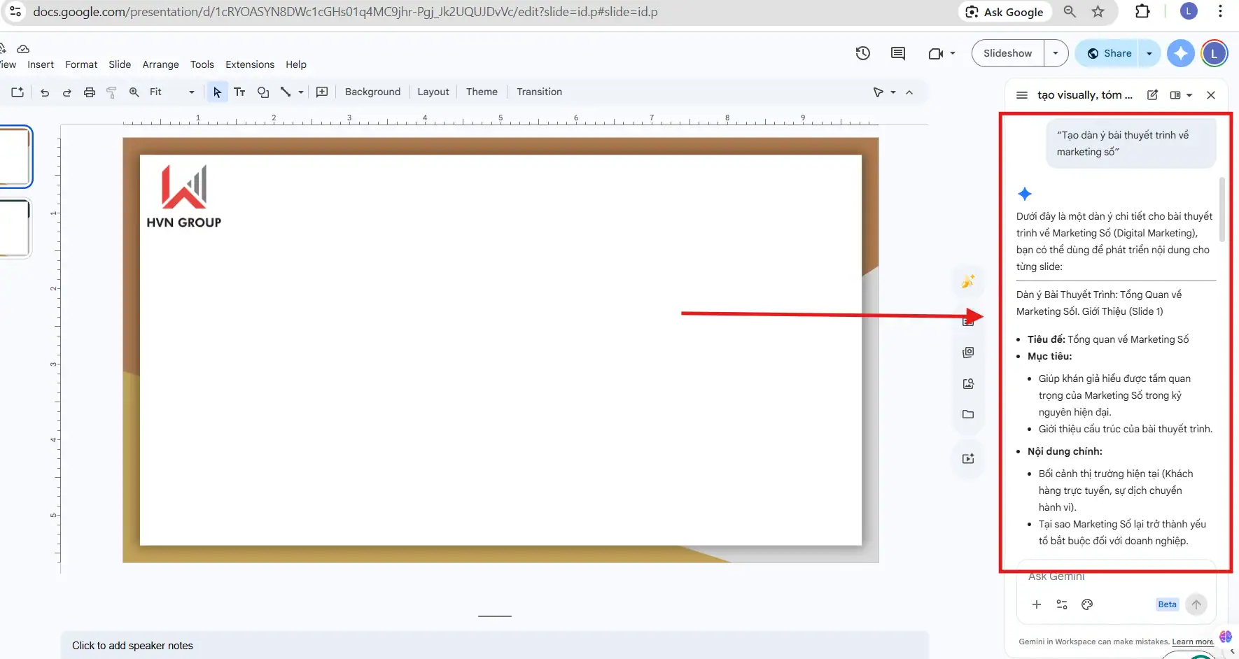 Gemini trong Google Slides: Cách sử dụng AI để tạo slide nhanh và chuyên nghiệp 8 Dùng Gemini tạo nội dung