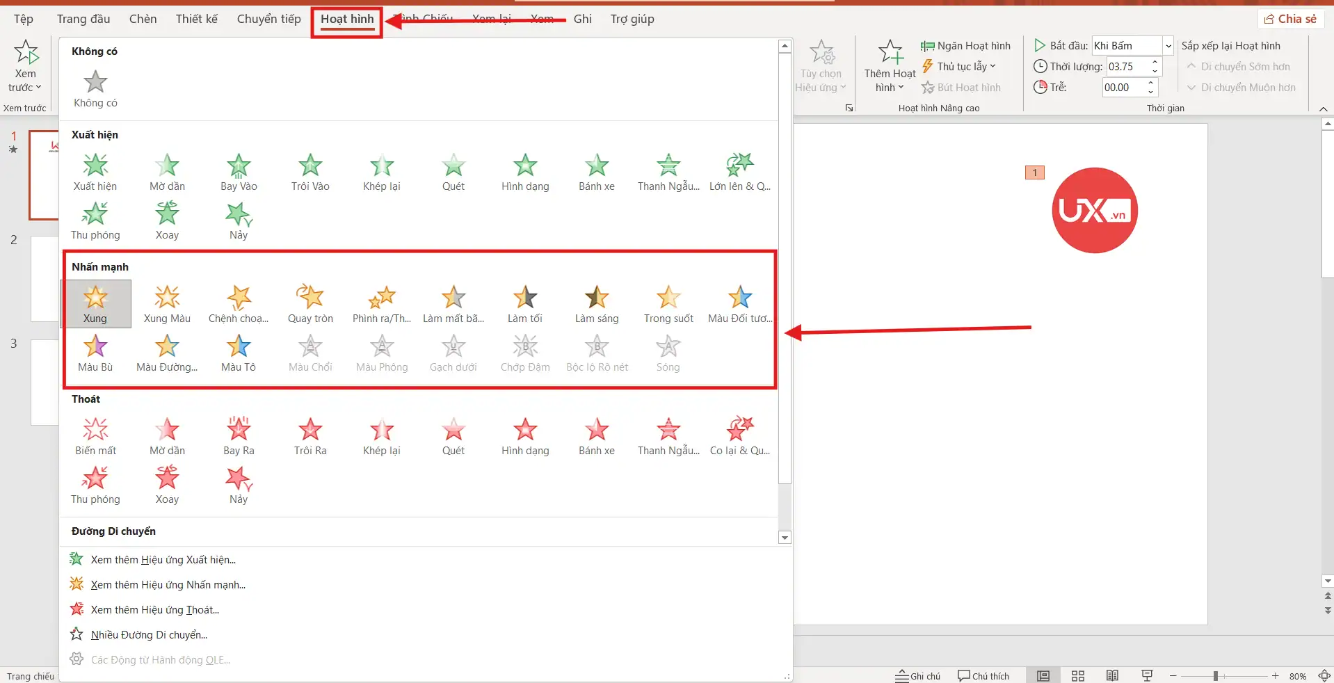 Hiệu ứng nhấp nháy trong PowerPoint