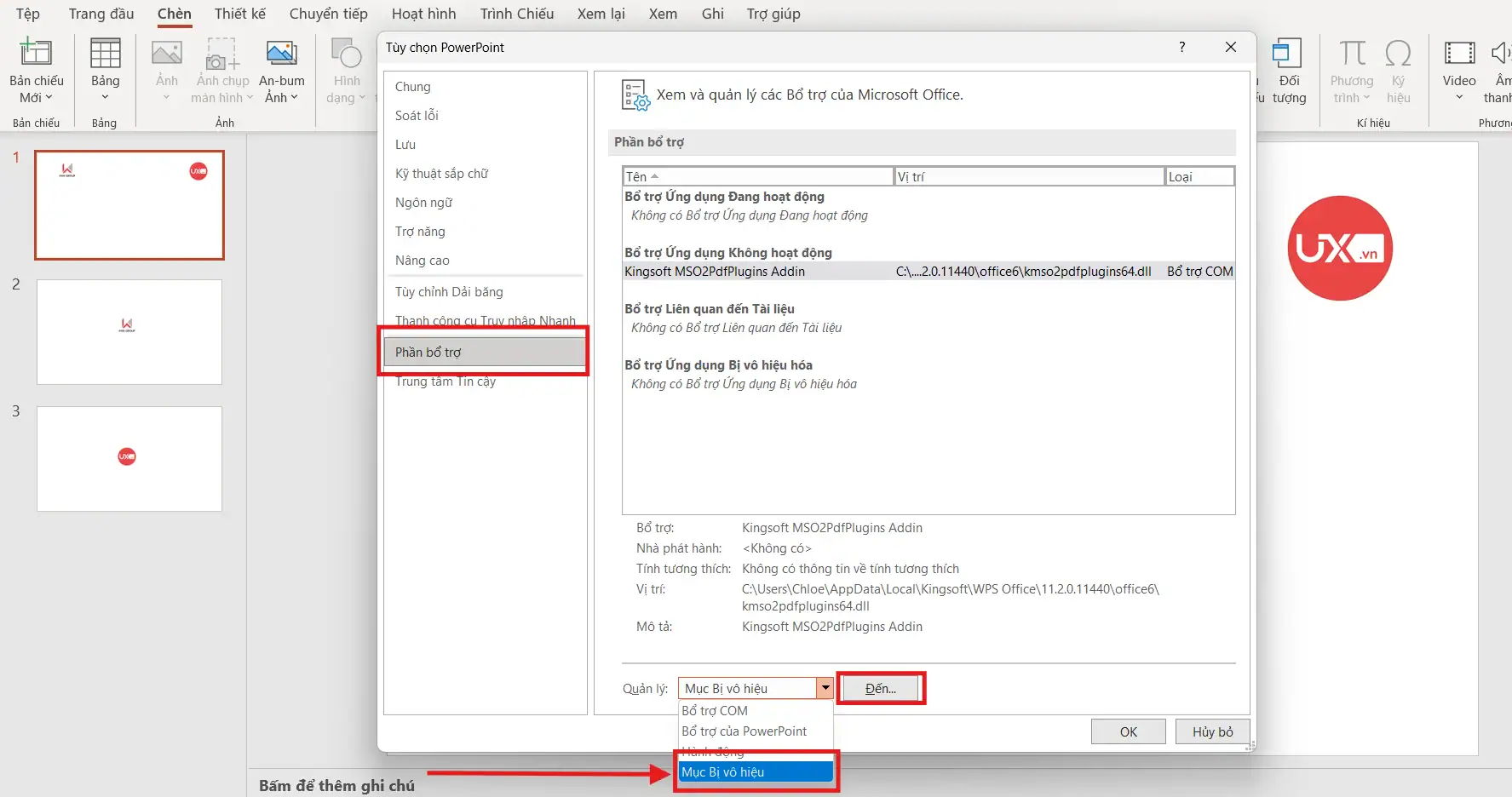 Kiểm tra disable item