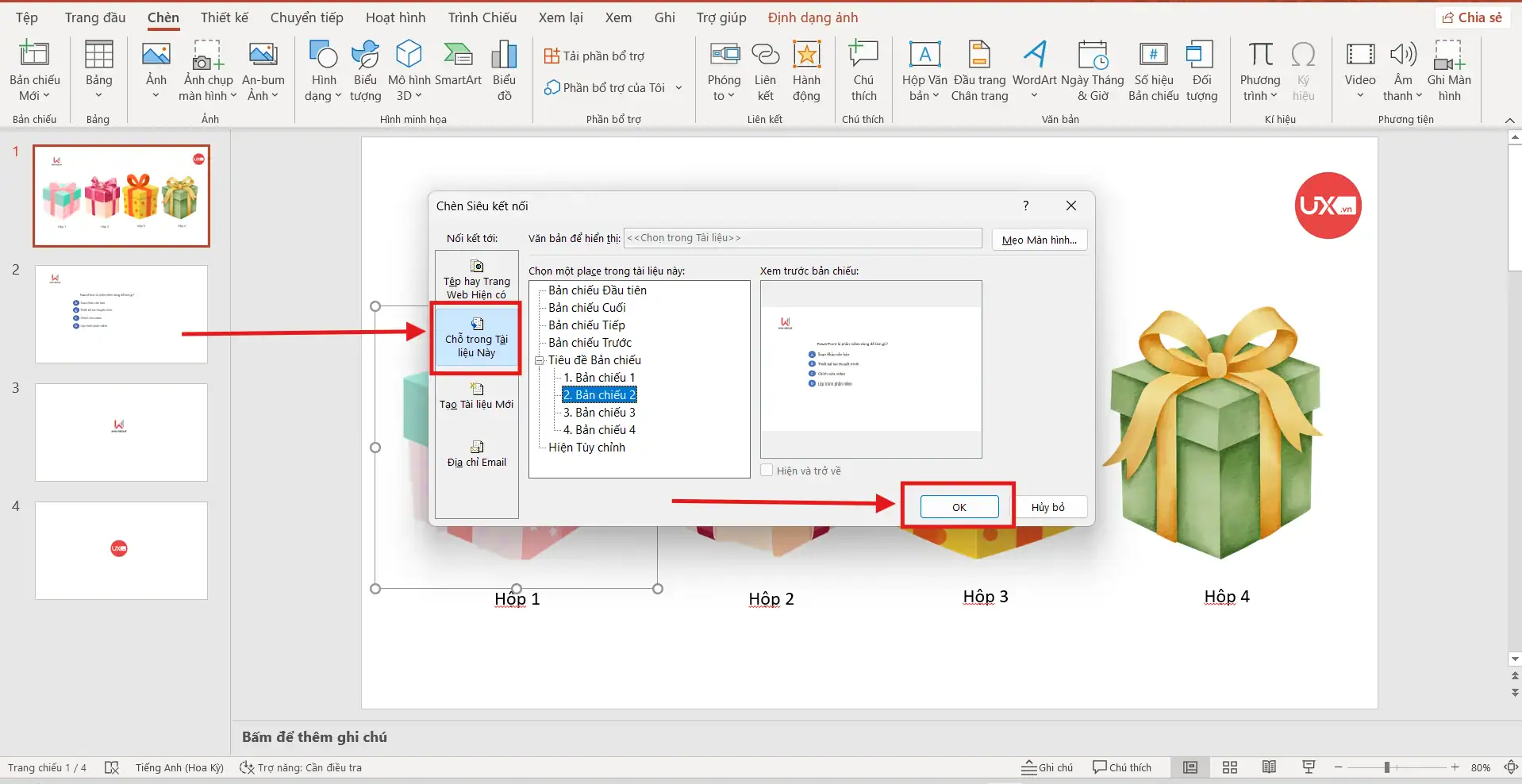 Làm câu hỏi hộp quà trong PowerPoint
