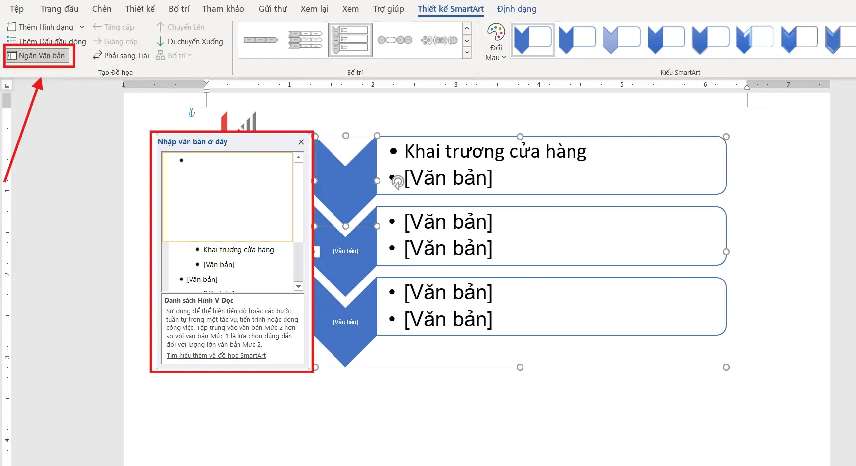 Hướng dẫn 02 cách tạo timeline trong Word dễ thực hiện cho người mới 7 Ngăn văn bản SmartArt