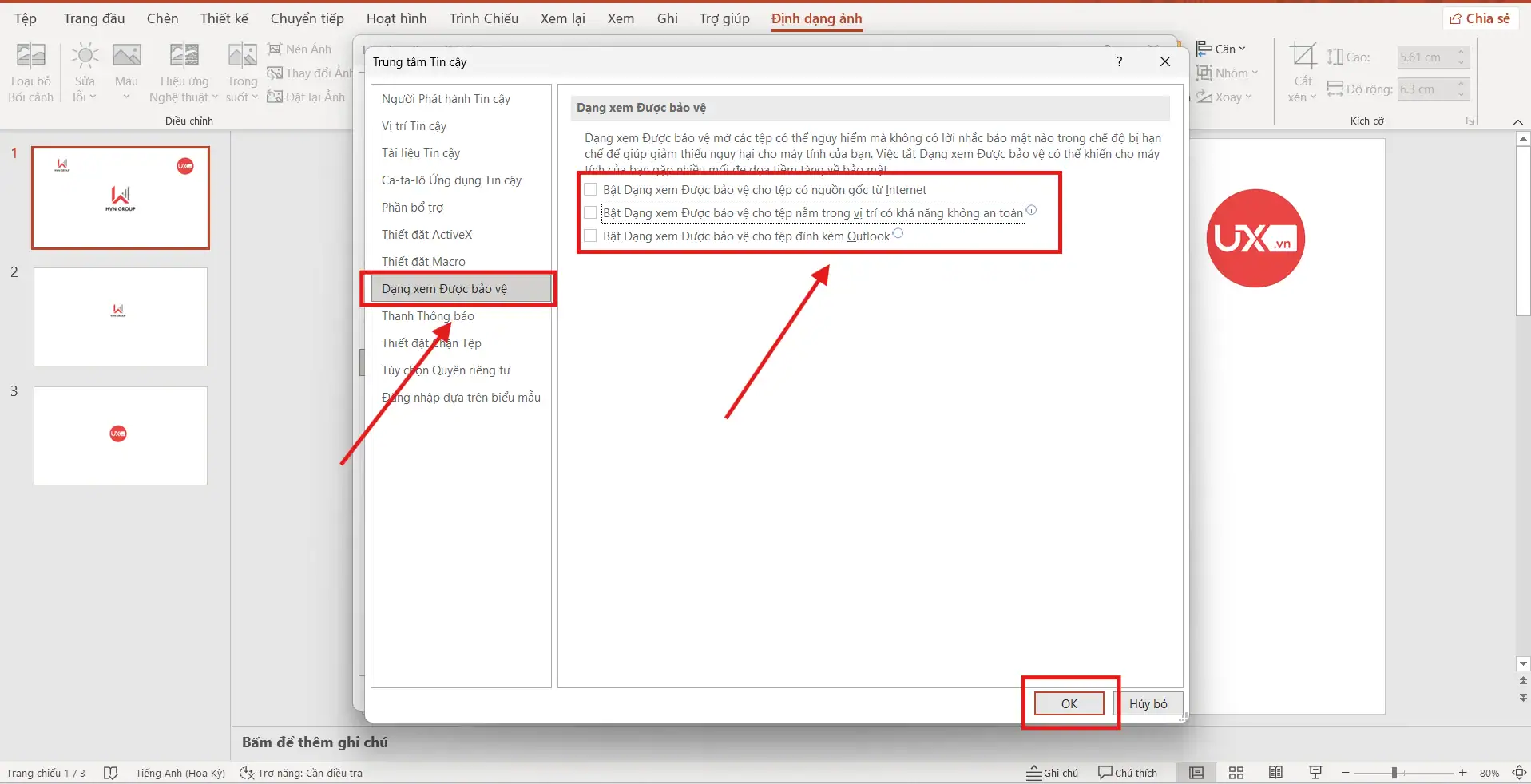 Tắt toàn bộ Protected view