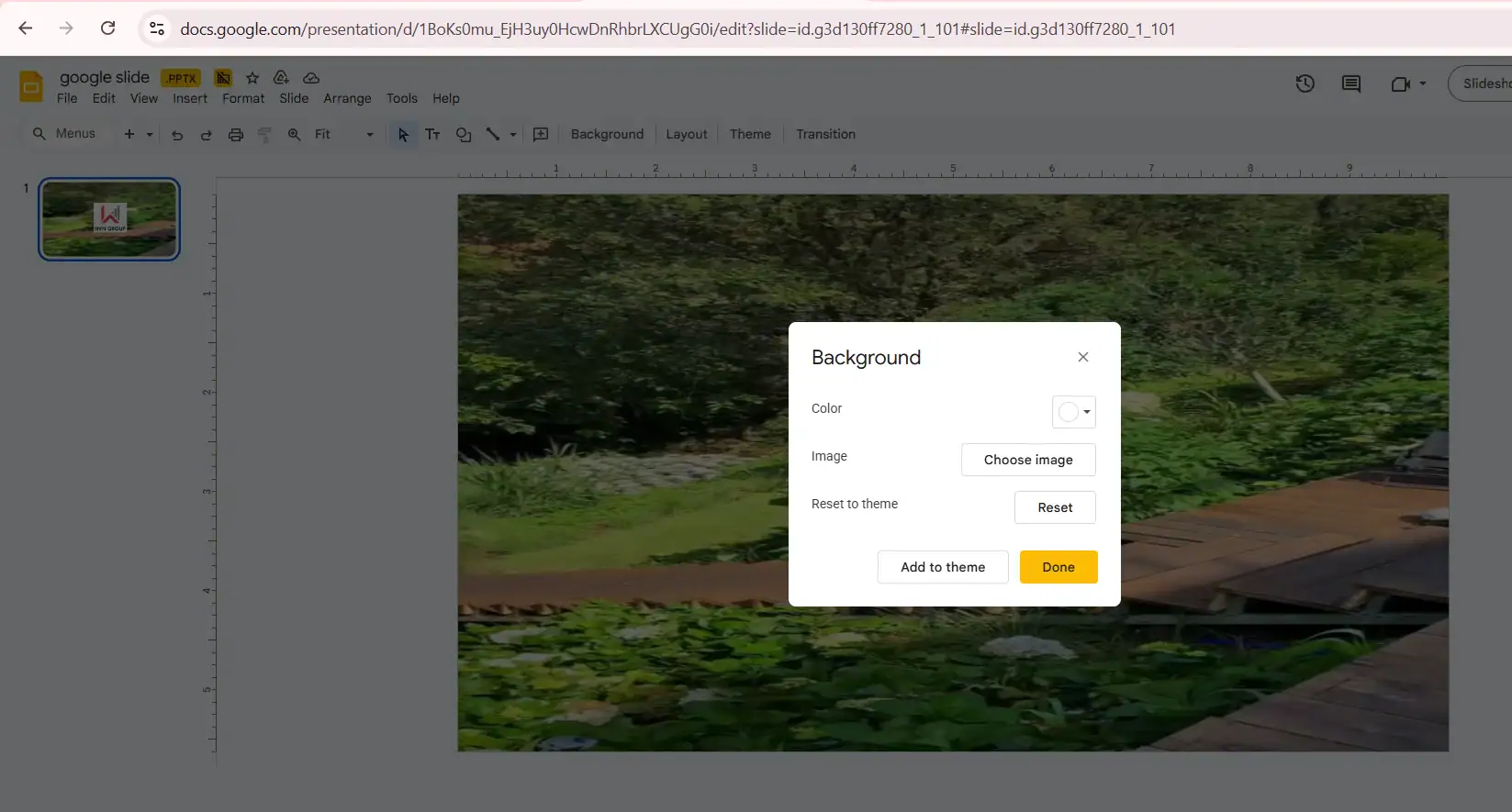 Cách chèn background cho Google Slide giúp slide chuyên nghiệp hơn 9 Thay đổi background bằng hình ảnh