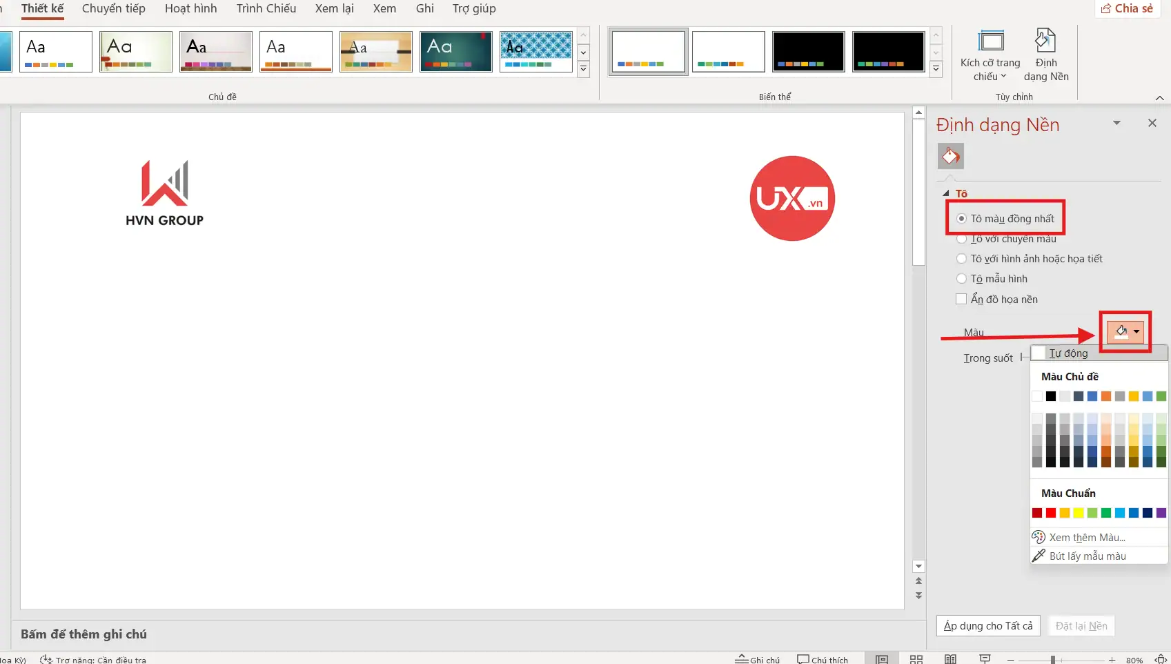 Thay đổi hình nền tối trong Ppt