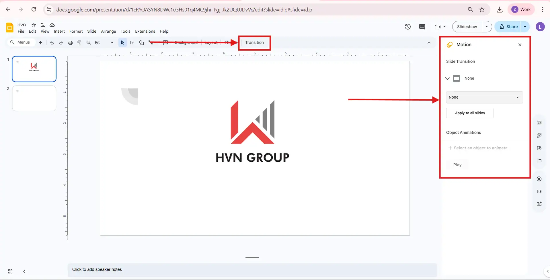 Thêm hiệu ứng chuyển tiếp trong Google Slides giúp slide chuyên nghiệp hơn 6 Thêm hiệu ứng Transition