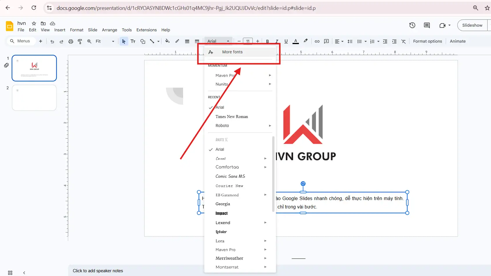Thêm font chữ trong Google Slides: Hướng dẫn chi tiết và dễ thực hiện 6 Thêm phông chữu trong google slides