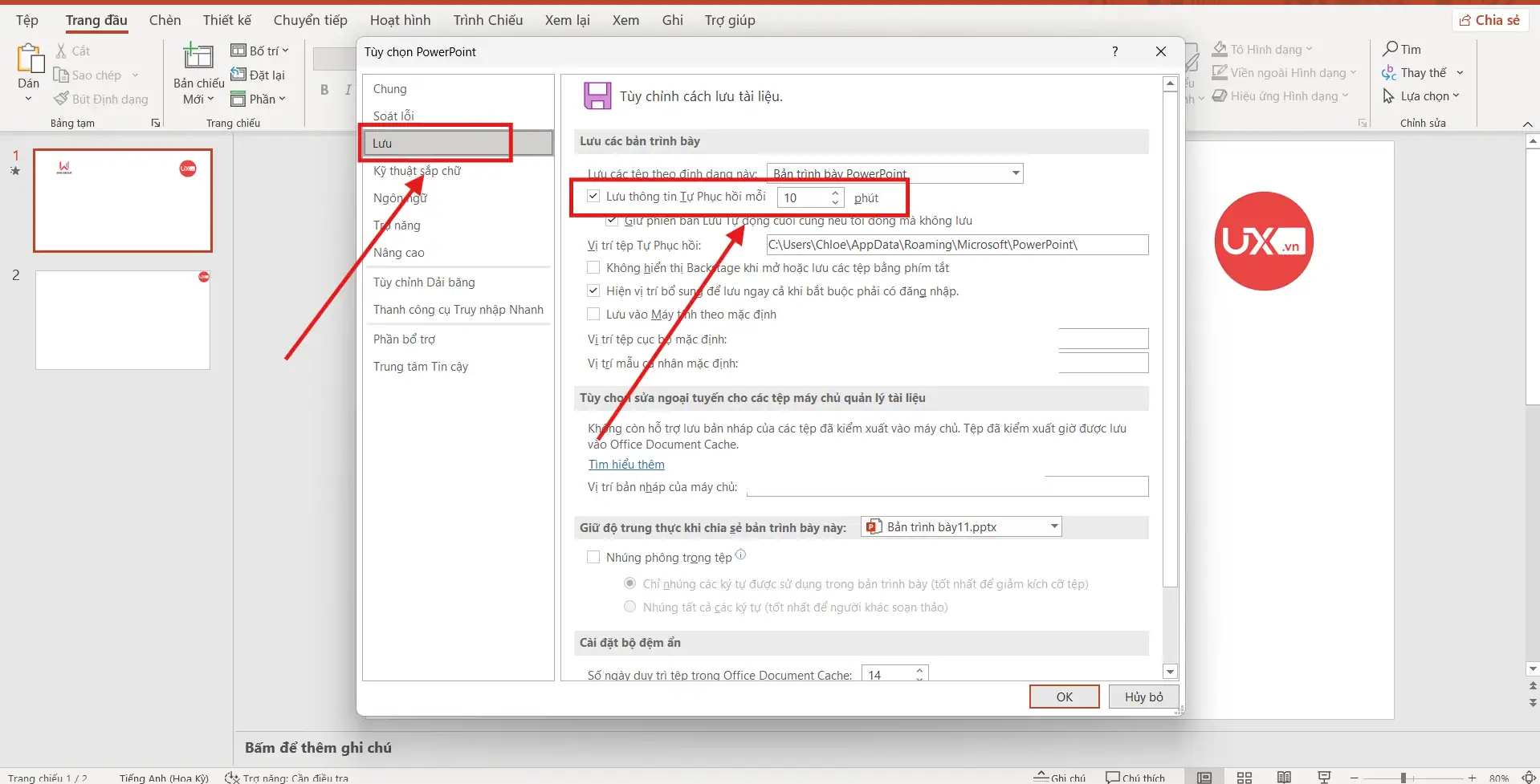 Thiết lập Autosave