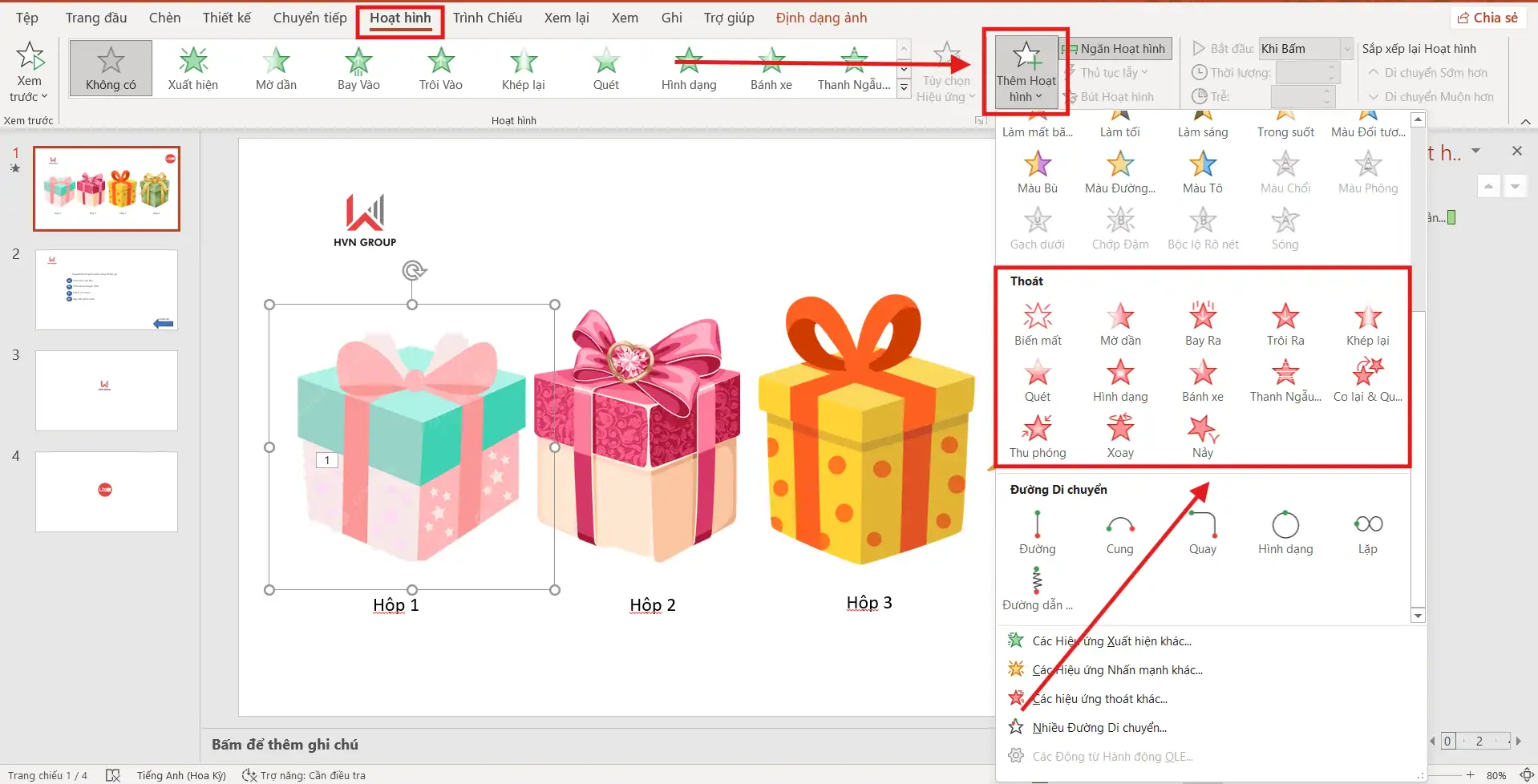 Thiết lập hiệu ứng biến mất