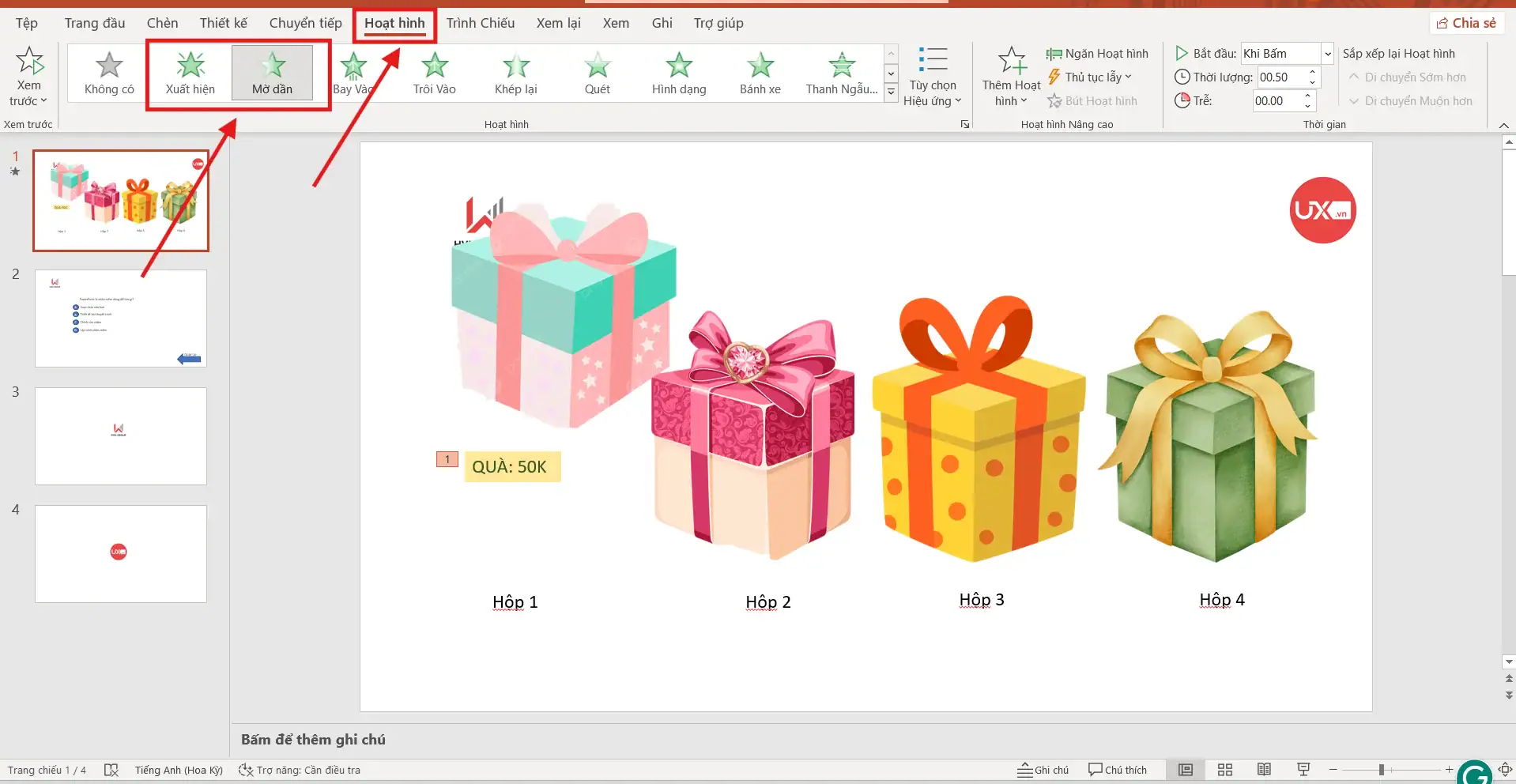 Thiết lập hiệu ứng