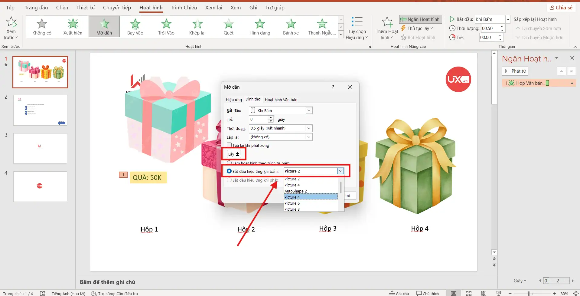 Thiết lập nút bấm