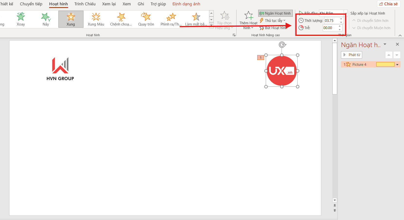 Tinh chỉnh thông số cho hiệu ứng nhấp nháy