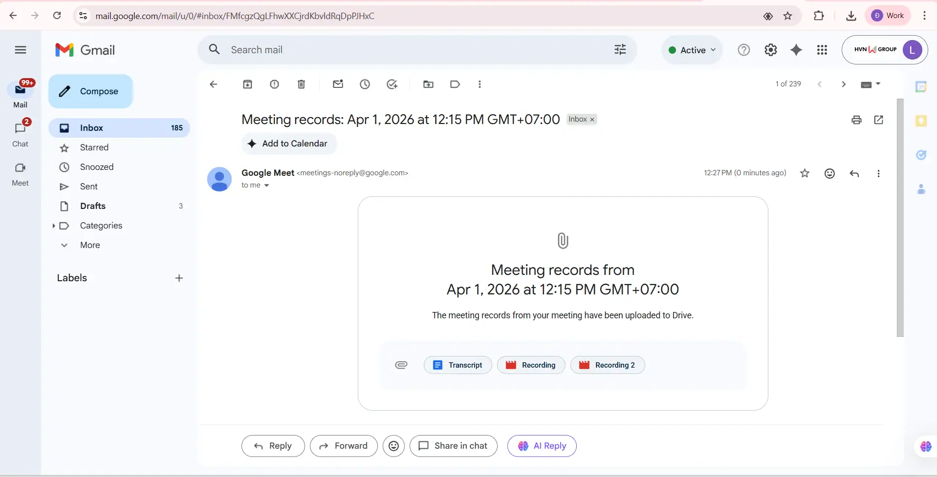 Bản lưu trên Gmail