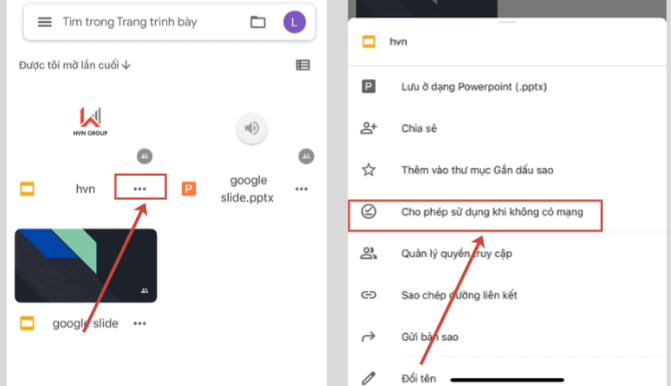 Bật google slides offline trên điện thoại