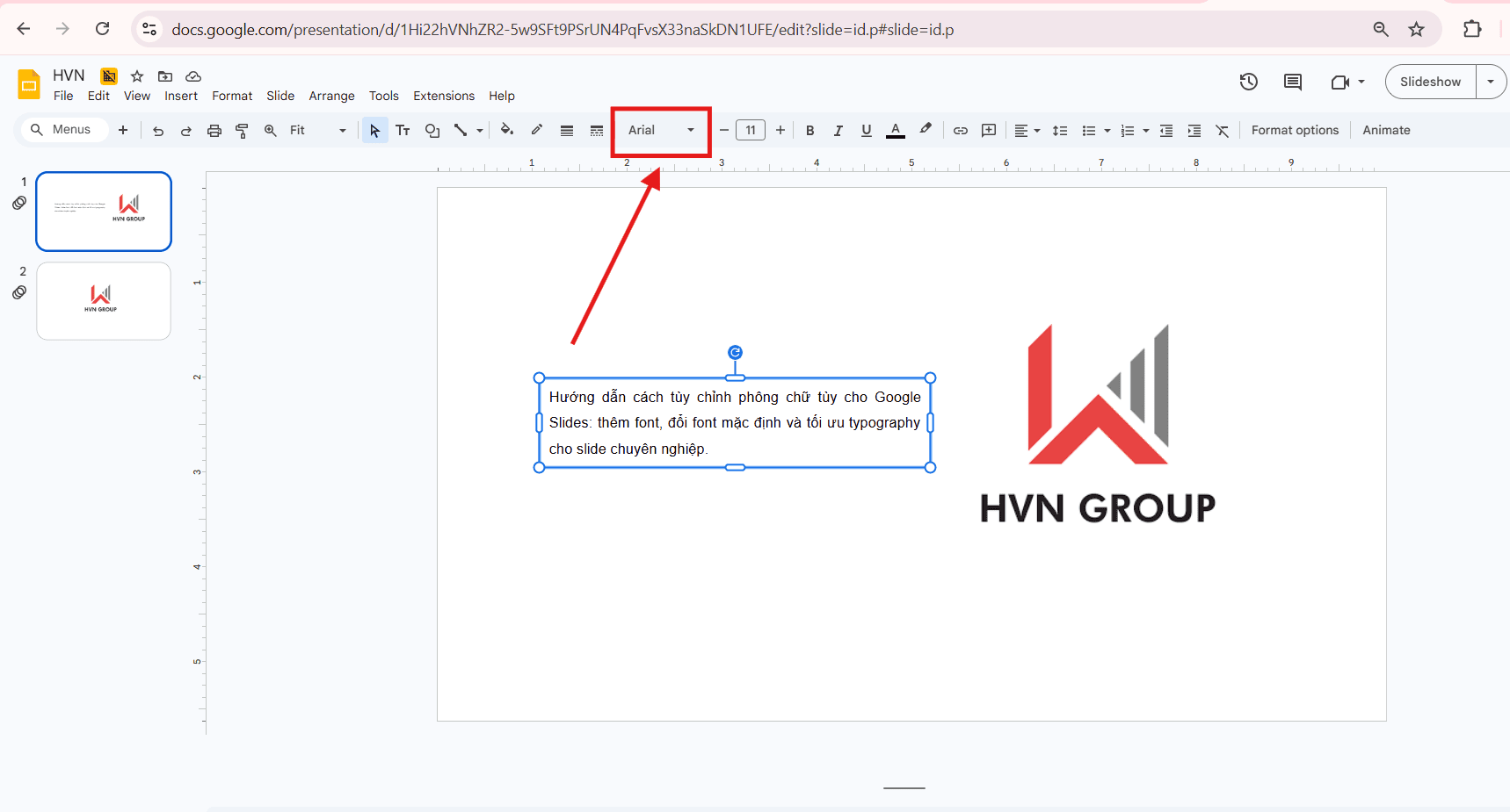 Cách chỉnh phông cho Google Slides