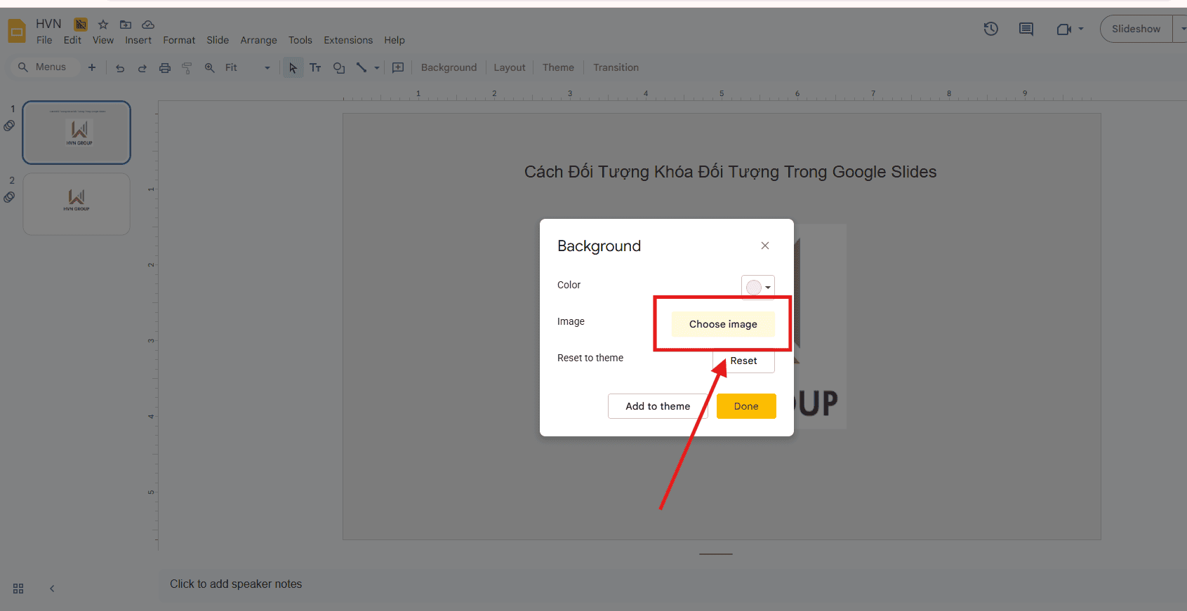 Cách khóa đối tượng bằng change background