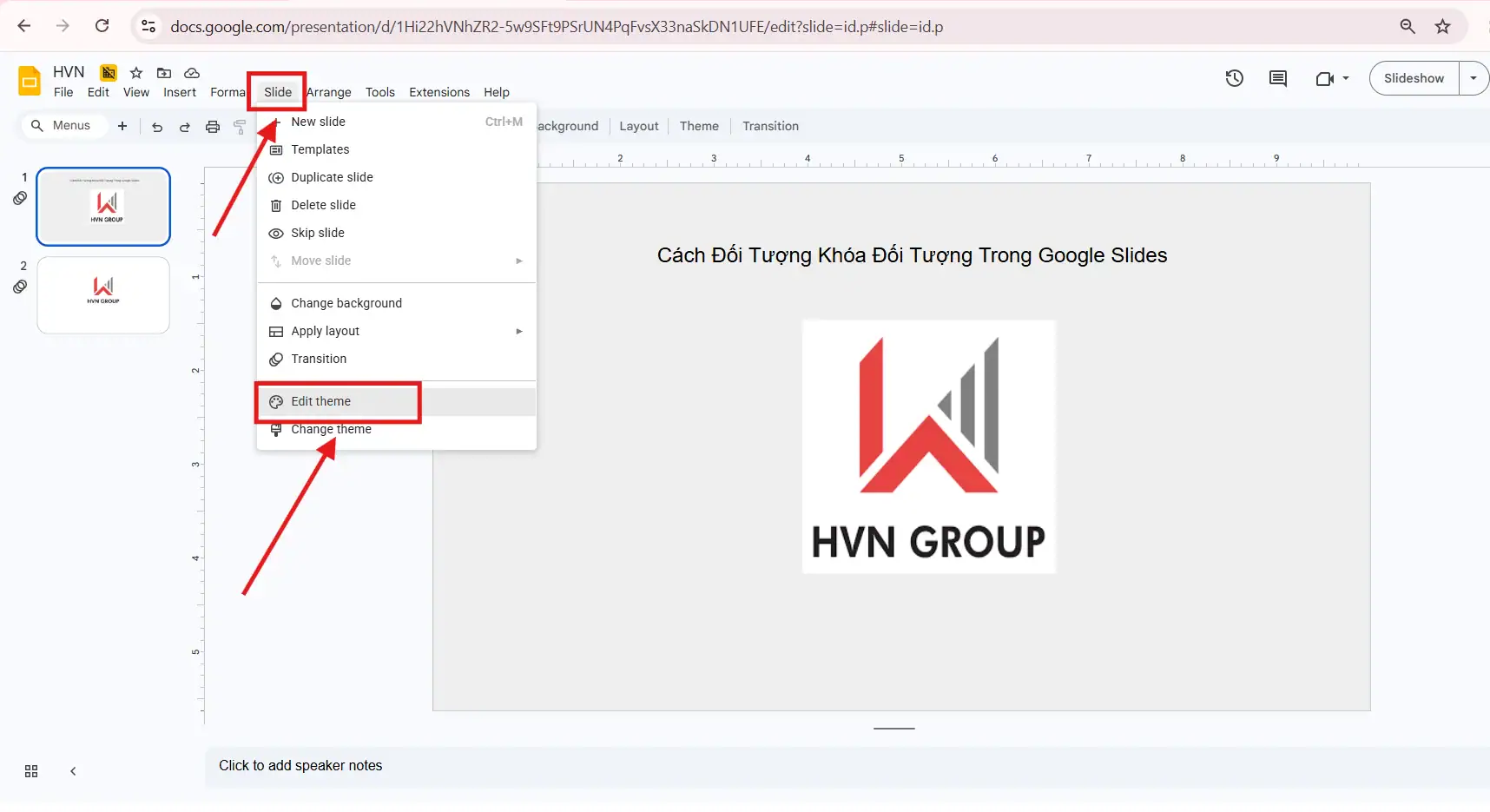 Cách khóa đối tượng bằng Slide Master