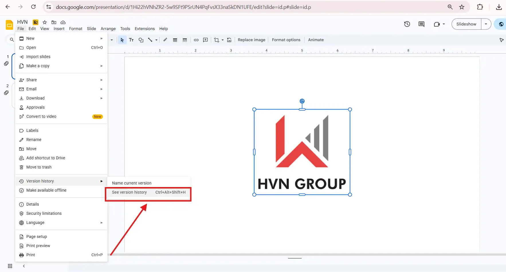 Cách xem lịch sử Google Slides