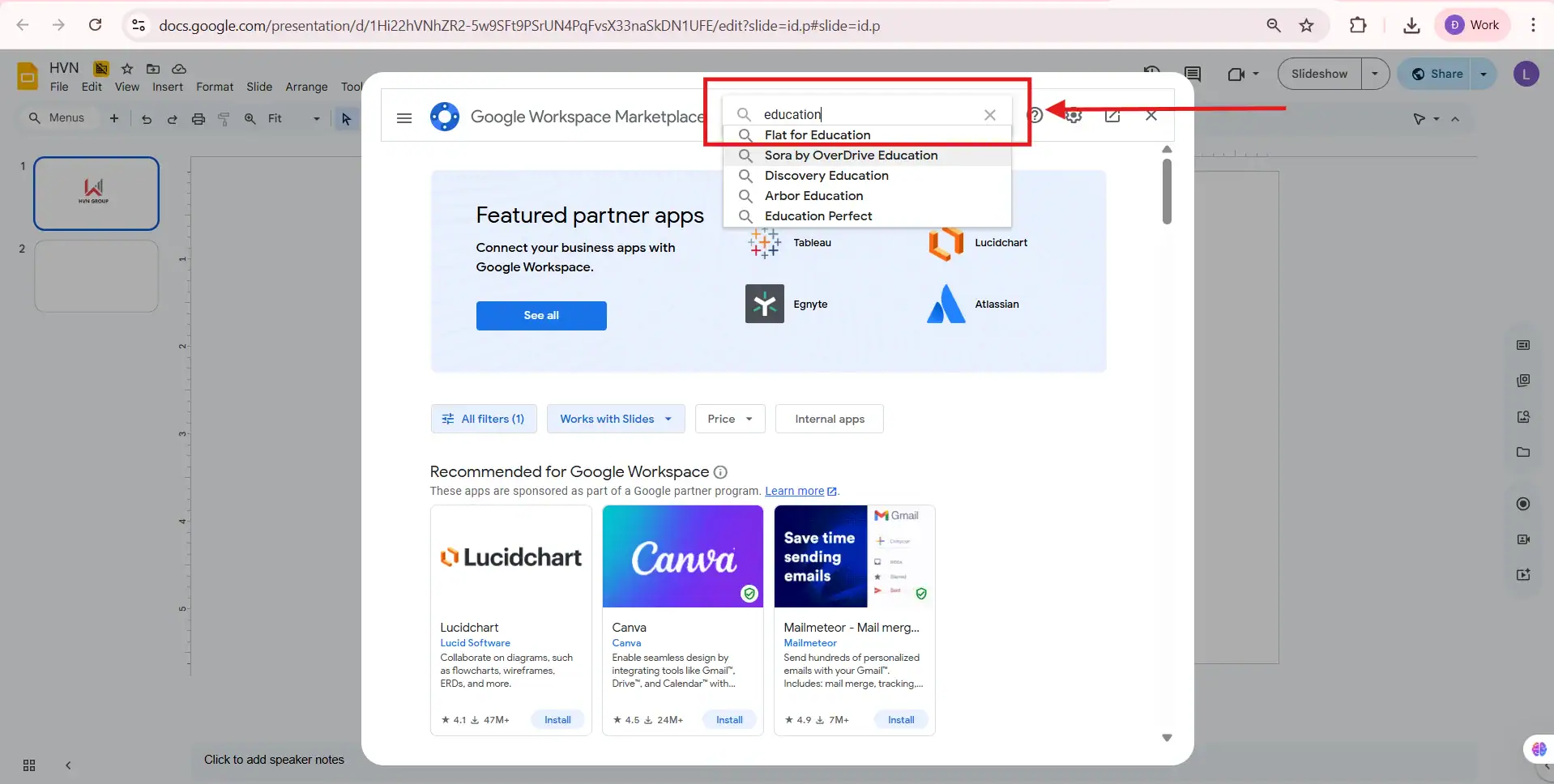 Cài đặt tiện ích trong Google Slides