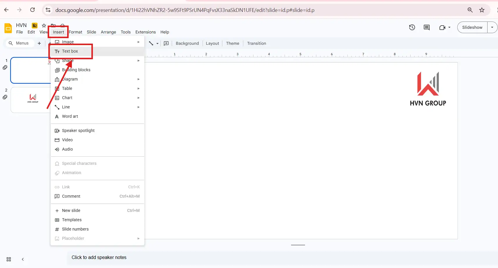 Chia cột trong Google Slide