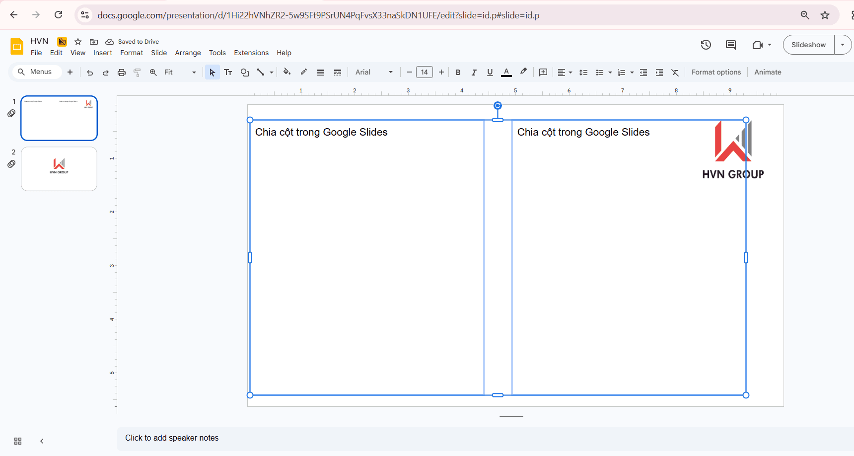 Chia cột trong Google Slides bằng Textbox