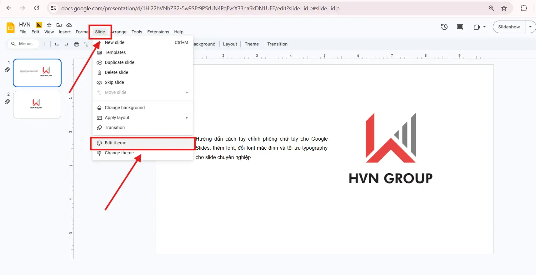 Chỉnh phông chữ trong Google Slides