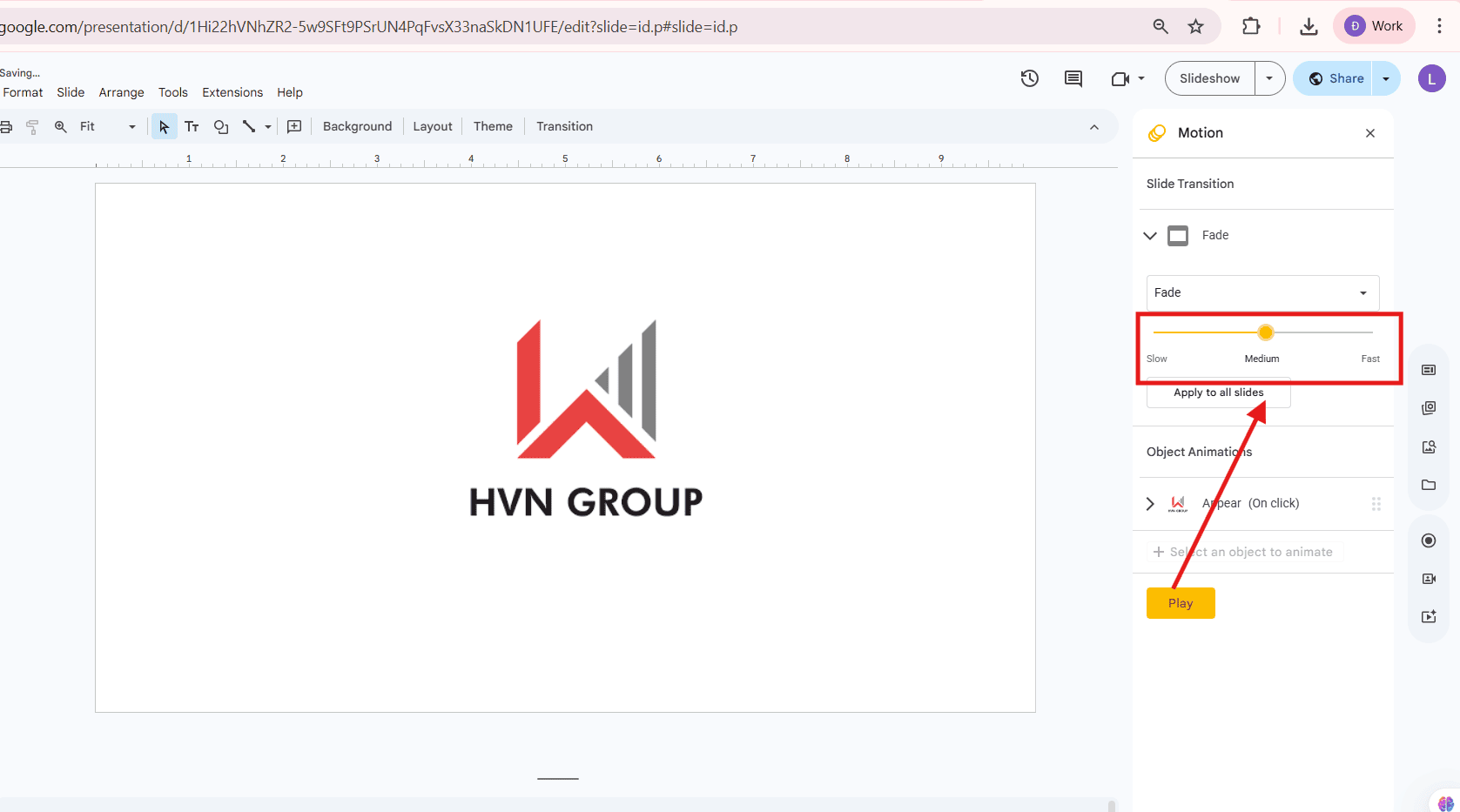 Chỉnh thời gian Transition