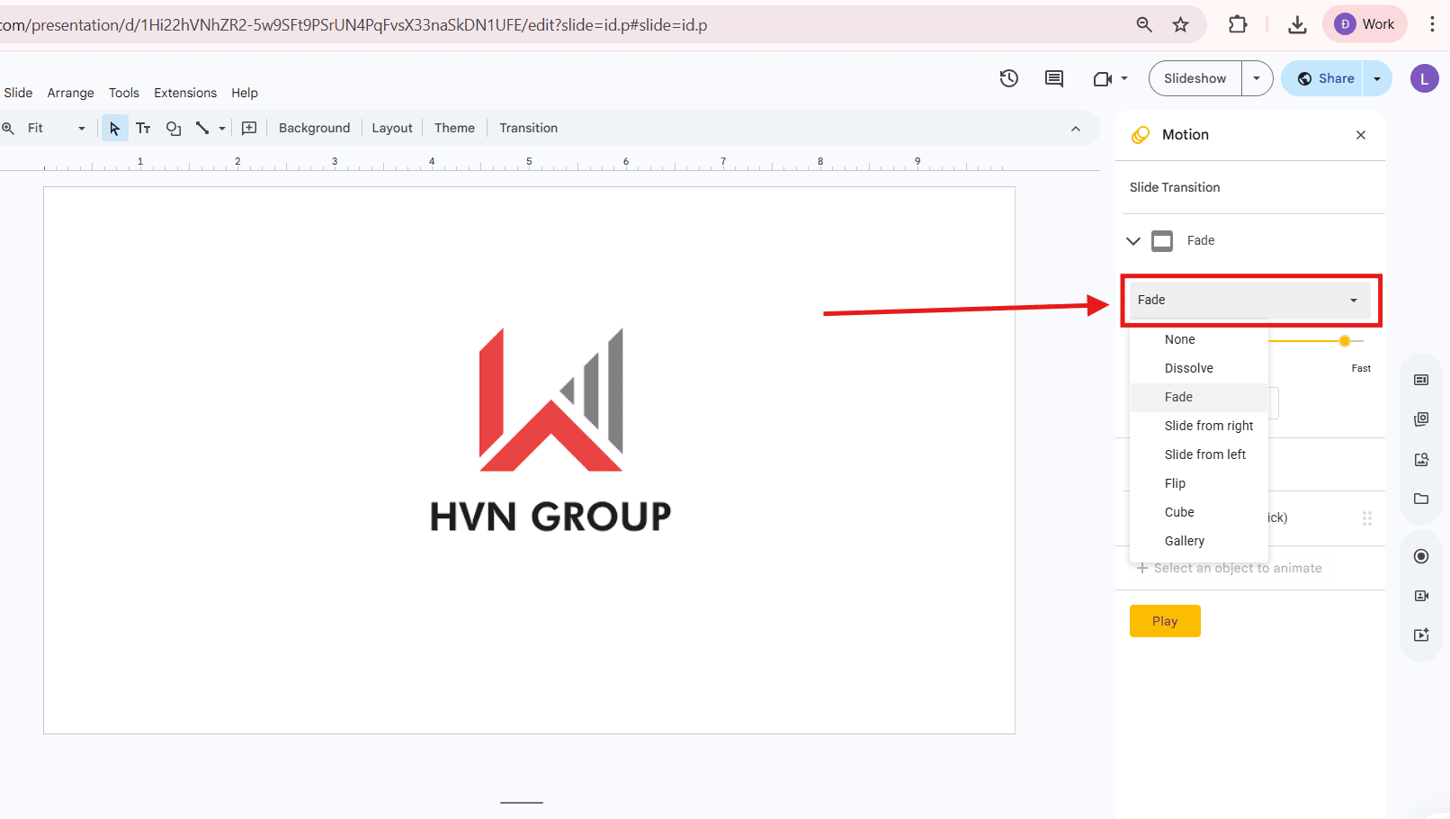 Chỉnh transition trong gg Slide