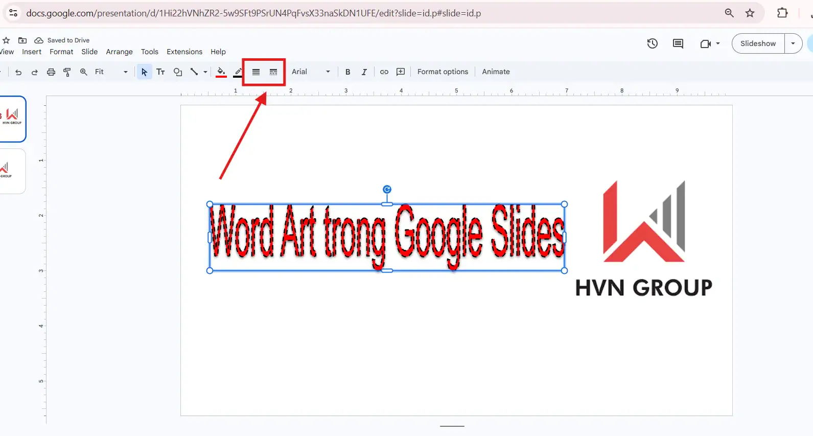 Chỉnh viền cho Word Art