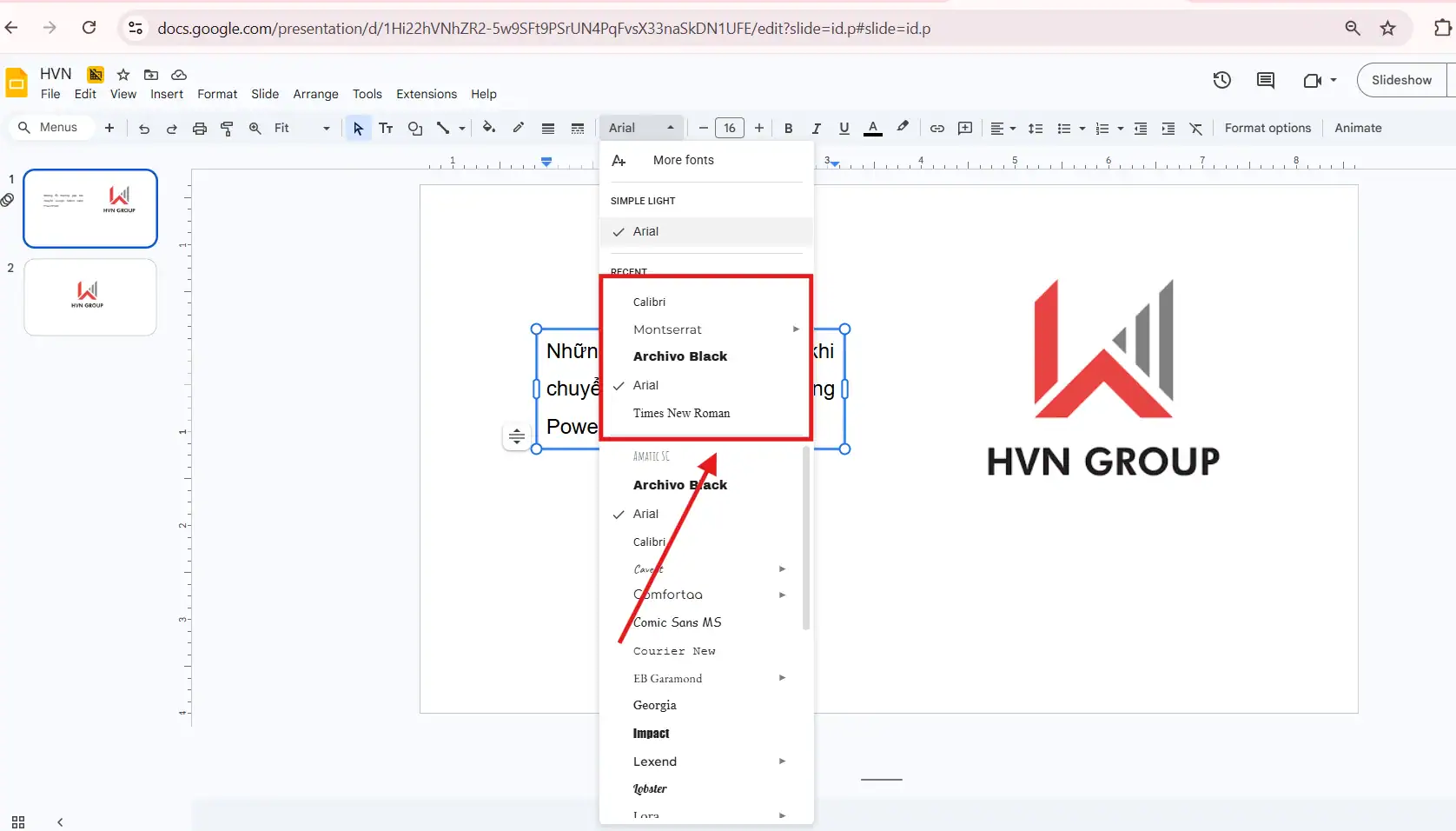 Chọn font chữ cơ bản