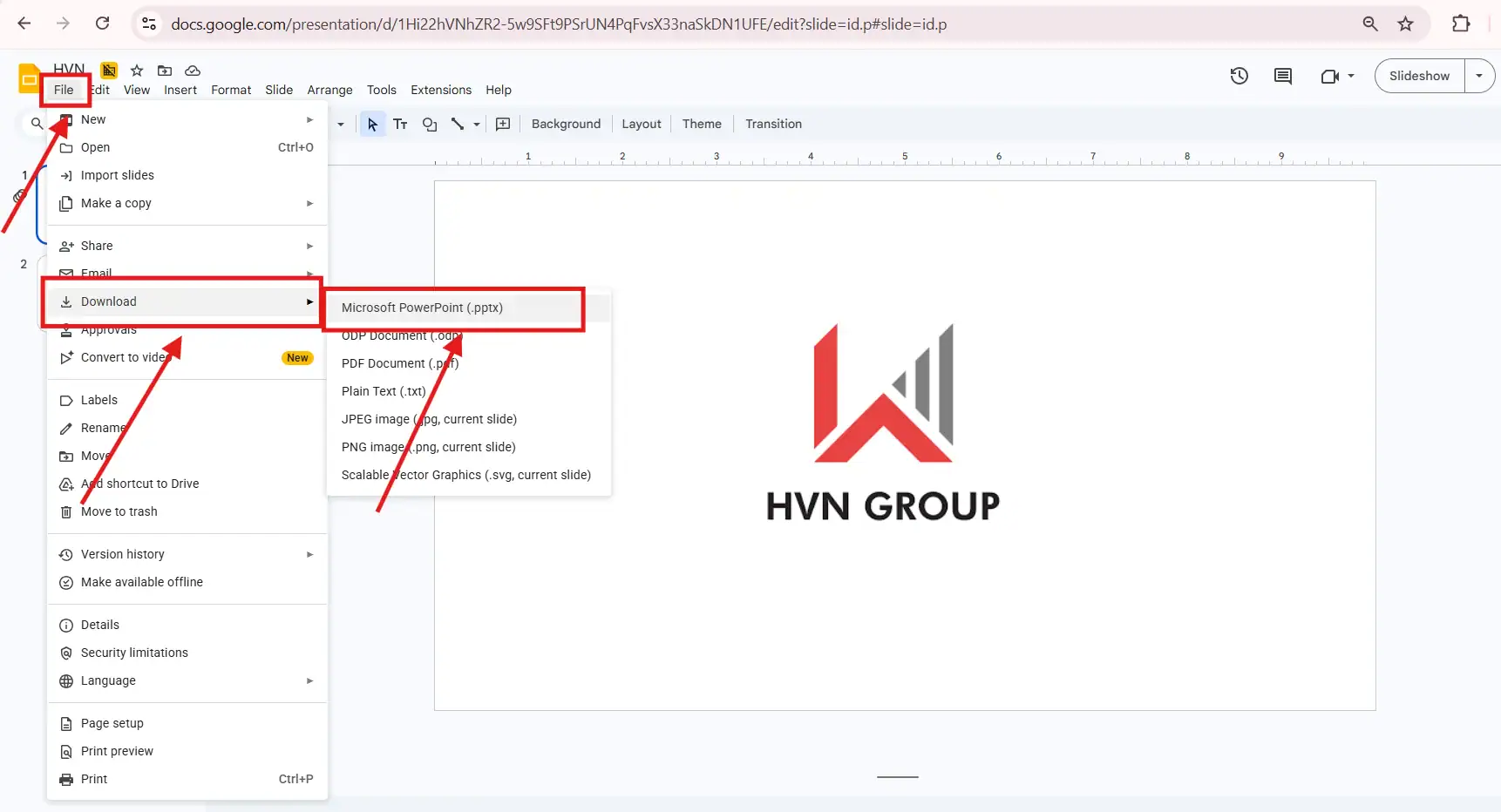 Chuyển Google Slide sang PowerPoint