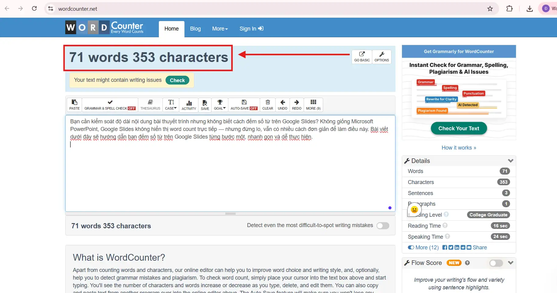 Đếm số từ bằng công cụ Online