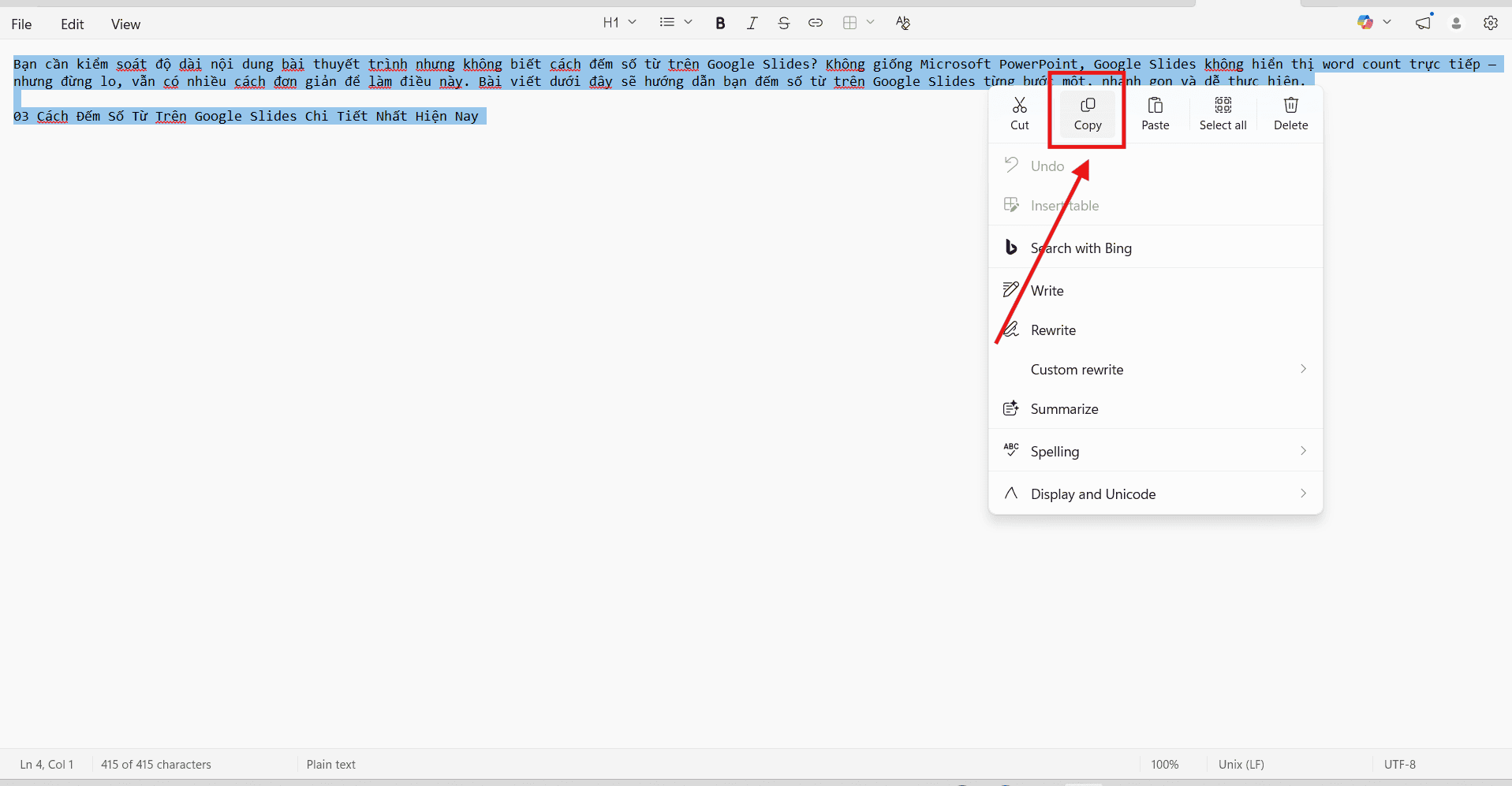 Đếm số từ bằng Google Docs