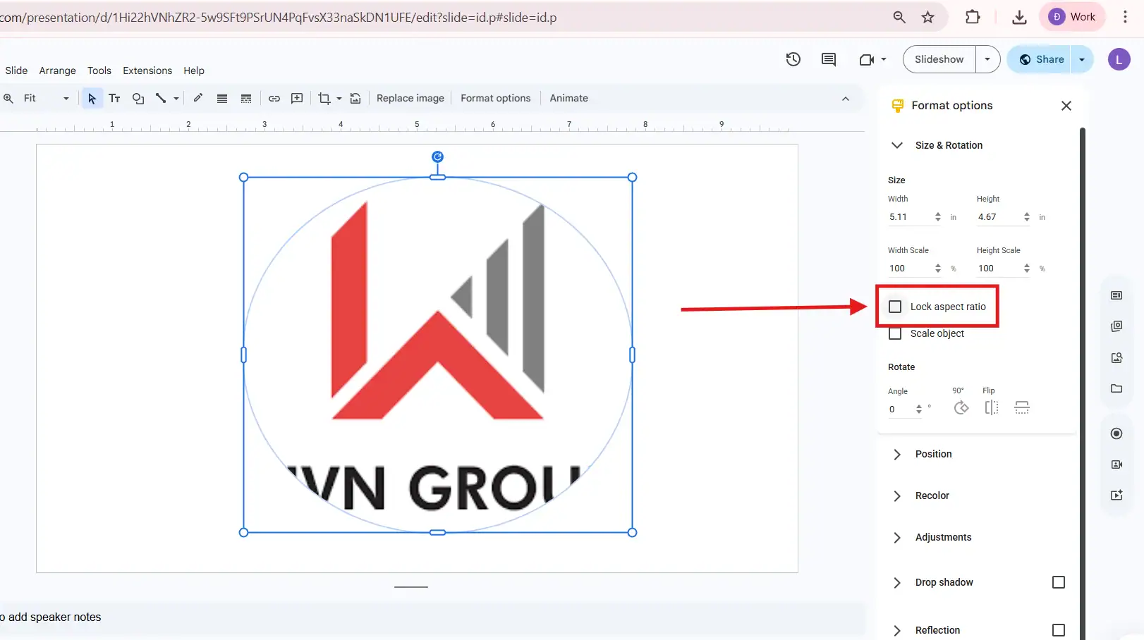 Điều chỉnh hình tròn trong Google Slides