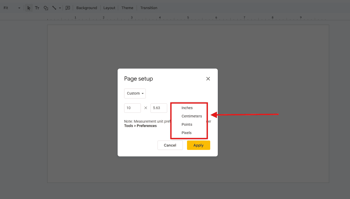 Điều chỉnh kích thước trong google slides