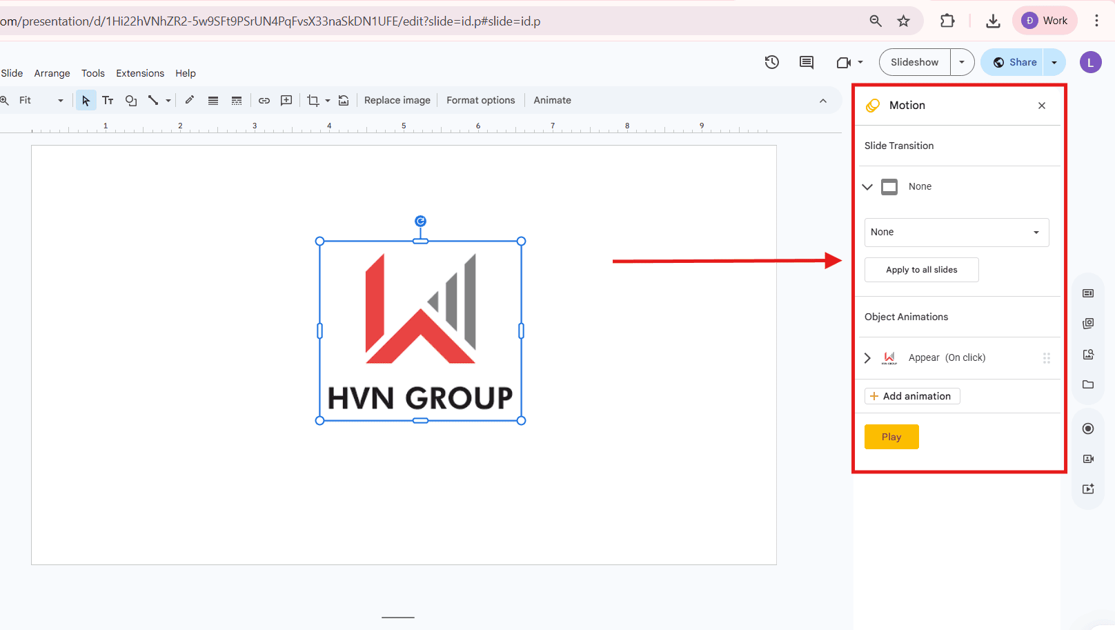 Điều chỉnh transition trong Google Slide