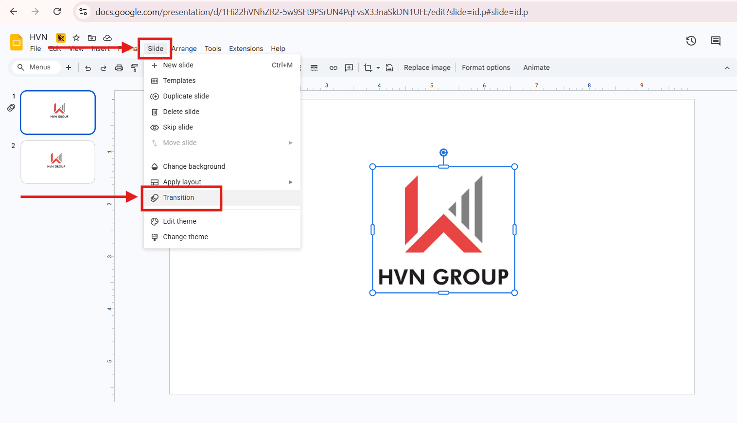 Điều chỉnh transition
