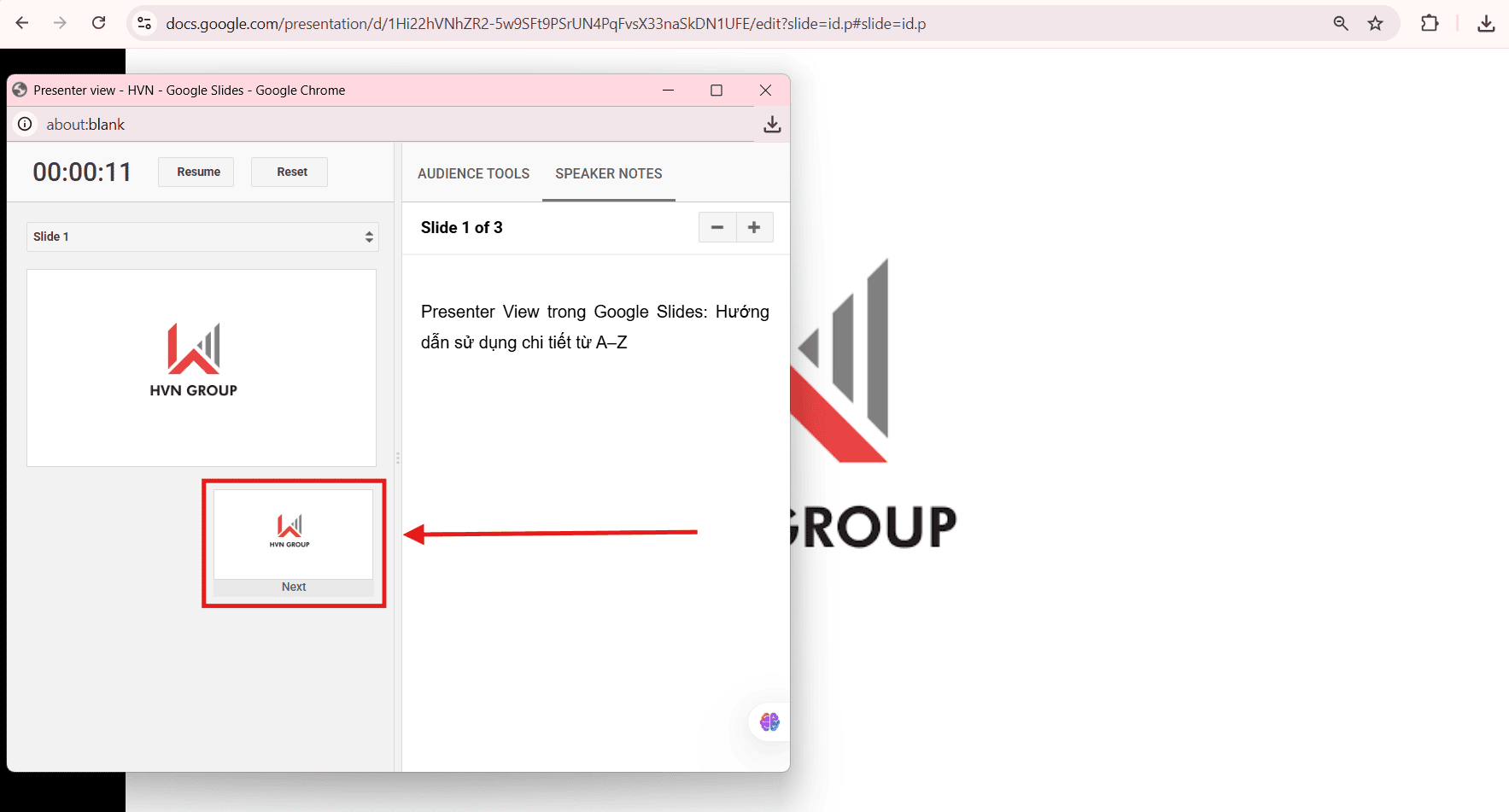 Dùng Presenter view trong Google Slides