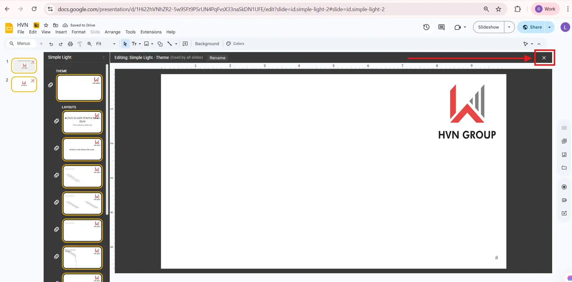 Khóa đối tượng trong Google Slides bằng Slide Master
