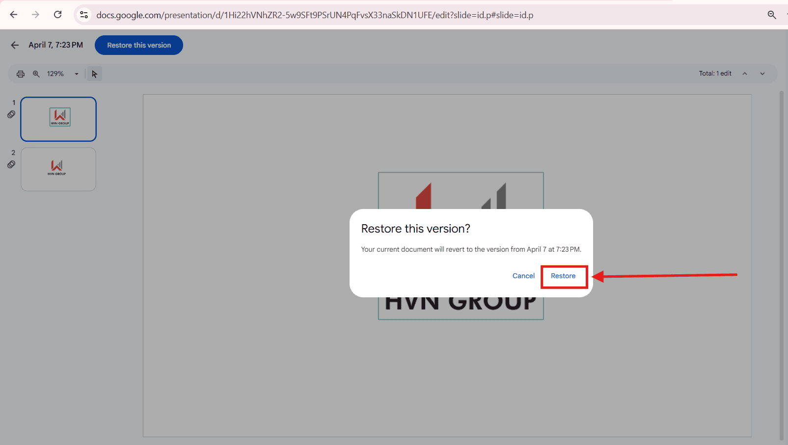Khôi phục lịch sử trong Google Slides